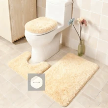 3-Piece Bathroom Rug Set Including Bath Mat, Contoured Rug And Toilet Lid Cover, Machine Washable, Super Soft Microfiber, Non-Slip With Anti-Slip Backing, Home Bathroom Decor, Floor Mat - Beige - View 1