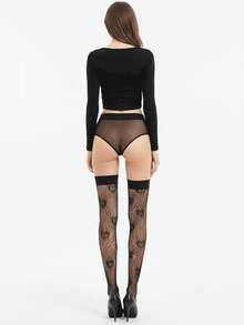 Medias altas para mujer - Corazón, rejilla, sobre la rodilla, sexy calado, medias altas con forma de corazón, subcultura oscura, medias de seda negra de rejilla - Negro - Ver 6