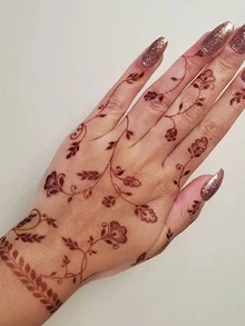 1pc Flower Temporary Tattoo Sticker, Waterproof, Sweat-Proof, Suitable For Hands & Feet, Applicable For Daily Use, Lasts 1-3 Days - Red - View 2