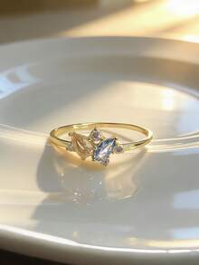 1枚S925纯银多色合成锆石女士戒指，优雅高贵，适合日常佩戴、派对和聚会。 - 金黃色 - 查看 5