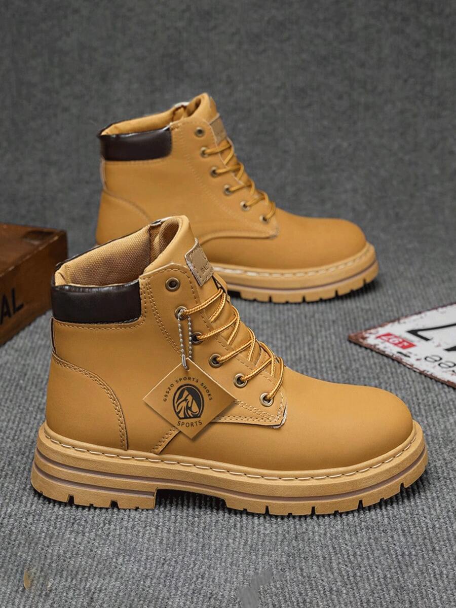 Men's Protective High-Top Equestrian Outdoor Sneakers Reinforced Toe Design Anti-Slip Rubber Sole Wear-Resistant PU Upper Work Boots - Màu Khaki - Xem 1