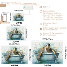 1 Stück modernes Wandkunstposter, Schildkröte Badezimmer Leinwandkunstdruck, lustige Schildkröte in der Badewanne Leinwandmalerei Poster, Meerestier in Aquarell, gerahmt oder ungerahmt, Raumdekoration, Heimdekoration, Studentenwohnheim Apartment Dekoration, Geschenke für Wanddekoration in Hotel, Zuhause, Wohnzimmer, Schlafzimmer, Badezimmer und Büro