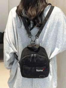 Mochila mini personalizada bordada, elemento rojo de amor, bolsa de sobre rojo para teléfono móvil y llaves, bolsa compacta multifuncional de ocio, mochila pequeña portátil para hombres y mujeres, bolsa de viaje personalizada - Multicolor - Ver 2