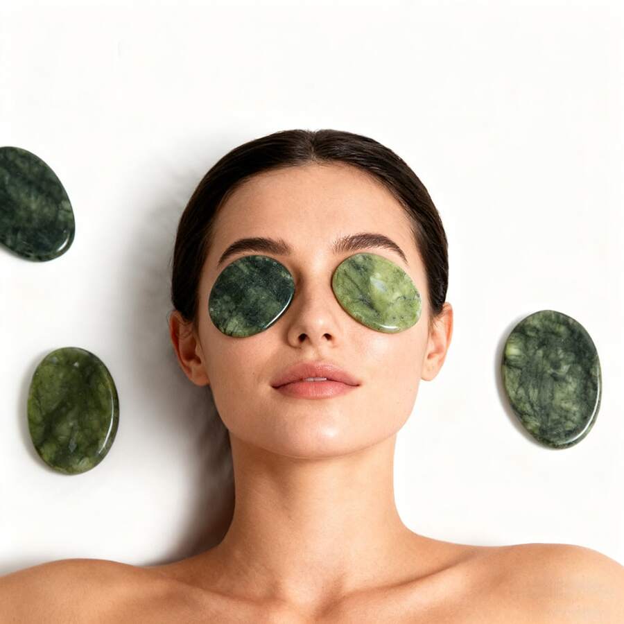 2pcs Cold & Hot Stone Eye Massage Pads, 3*4cm Pink & Green, Facial Skin Care