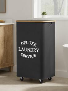 1pc 60L/90L/110L Bamboo Rim Laundry Basket With Wheels And Cover - Includes Removable Mesh Liner, Foldable Dirty Clothes Basket With Handles And Cover, Extra Large Capacity Laundry Hamper, Collapsible Fabric Laundry Basket - Multicolor - View 9