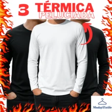 3 Blusa de Frio Masculina Segunda Pele Térmica Peluciada Forrada Flanelada de Manga Longa - 3 PRETA - Visão 9