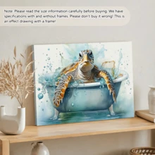 1 Stück modernes Wandkunstposter, Schildkröte Badezimmer Leinwandkunstdruck, lustige Schildkröte in der Badewanne Leinwandmalerei Poster, Meerestier in Aquarell, gerahmt oder ungerahmt, Raumdekoration, Heimdekoration, Studentenwohnheim Apartment Dekoration, Geschenke für Wanddekoration in Hotel, Zuhause, Wohnzimmer, Schlafzimmer, Badezimmer und Büro