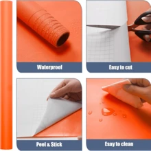 Peel And Stick Vinyl Wallpaper Roll - Textured, Removable Contact Paper, Suitable For Kitchen, Bathroom, Living Room Decor - Waterproof And Oil-Proof - Coral Orange - View 4