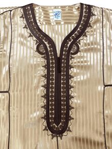 摩洛哥式 Jallabiya 男士穆斯林長袍，短袖刺繡條紋設計，傳統男裝，節慶派對祈禱袍 - 芥末黃 - 查看 5