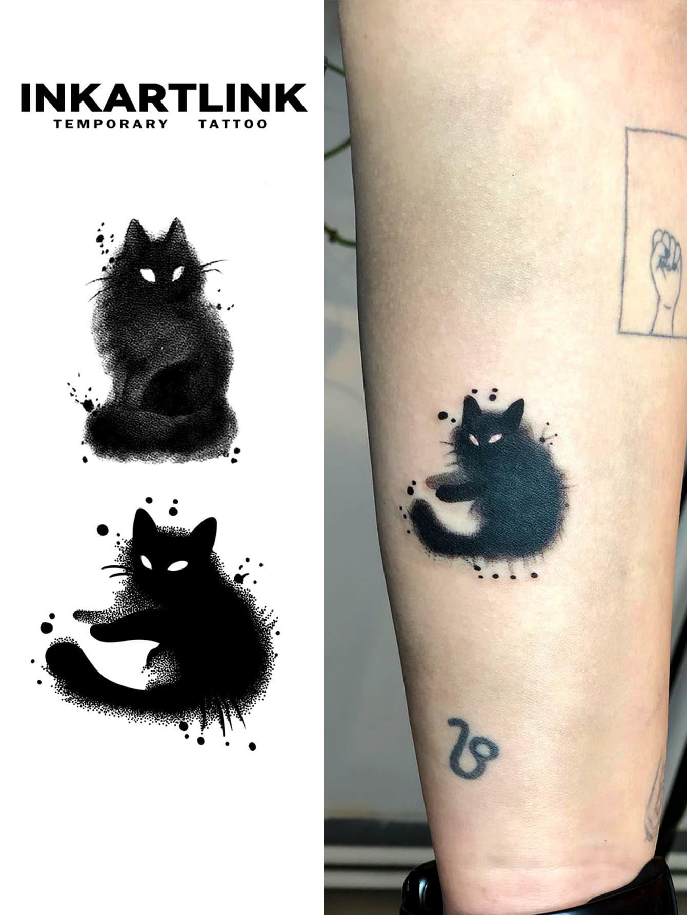INKARTLINK Revolutionary Technology Tattoo, Semi-Permanent Tattoo, Realistic Tattoo, Cute Kitten, Heartwarming Tattoo, Temporary Tattoo, Fake Tattoo, Waterproof, Authentic Tattoo Appearance, Niche Design Tattoo, Fruit Juice Tattoo, Plant Tattoo