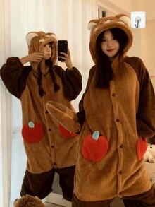 Capybara Pajamas, Bear Pajamas, Couple Pajamas, Women's Pajamas, Cute Fleece Pajamas For Fall/Winter, Fleece Winter Pajamas That Can Be Worn Outdoors