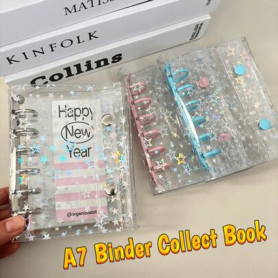A7 Kpop 收藏册，激光星形 6 孔封面，DIY 10 个卡套，活页相册整理器，家居用品