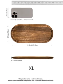1个长方形木质托盘，椭圆形托盘，适合盛放食物、零食、饮料、寿司、牛排、披萨、甜点、蛋糕和面包，可用作早餐托盘、咖啡托盘、茶托盘，方便携带，也可作为家居厨房装饰或乔迁礼物。 - 棕色 - 查看 15
