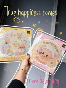 Butterbear圆形柔软腕托鼠标垫，毛绒质感表面，精致缝线，可爱Butterbear图案，温暖的粉彩色调（黄色/浅绿色），是青少年日常装饰和办公室/家庭桌面布置的理想之选，Butterbear粉丝收藏品，送给女朋友的可爱礼物 - 彩色 - 查看 9