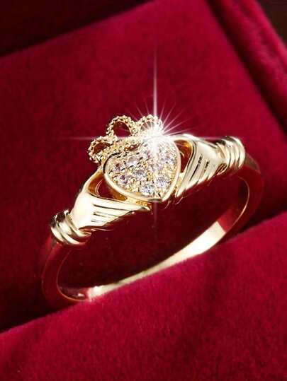 Şık Klasik Taç Şeklinde Bakır Mikro İşlemeli Yüzük, Renkli ve Göz Alıcı, Sevimli ve Canlı, Genç Kızlar İçin Uygun, Çeşitli Boyutlarda Mevcut