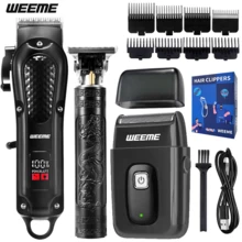 WEEME 四件套/三件套男士理容套装 - USB 可充电，18650 锂电池，黑色机身设计，适用于理发、鬓角修剪和鼻毛修剪，理发工具套装 | 时尚理容套装 | 耐用，理发工具，生日节日礼物 | 圣诞节礼物 - 黑色 - 查看 11