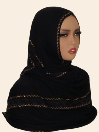 1pc Women's Muslim Knitted Elastic Fabric Diamond Lace Crafted Modal Long Scarf Hijab, Malaysian Fashion Headscarf