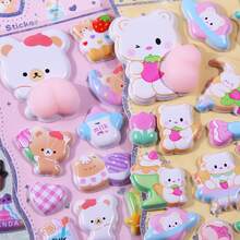 1pc 3D Cute Animal Sticker, Cartoon Decorative Sticker, Made Of Sponge And PVC Material, Squeeze For Stress Relief, Suitable For Sticker Books, Laptops, Refrigerators, And As Decoration For Cartoon DIY Phone Cases. This Sticker Is Suitable For Home Decor, As Well As Gifts For Birthday, Party, Valentine's Day And New Year, Reusable Waterproof Sticker