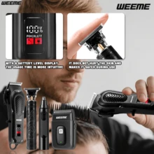 WEEME 四件套/三件套男士理容套装 - USB 可充电，18650 锂电池，黑色机身设计，适用于理发、鬓角修剪和鼻毛修剪，理发工具套装 | 时尚理容套装 | 耐用，理发工具，生日节日礼物 | 圣诞节礼物 - 黑色 - 查看 5