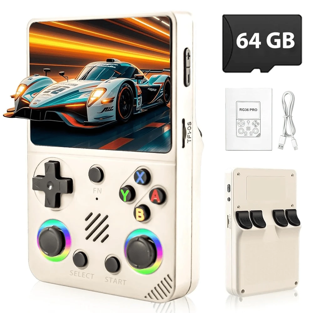 RG36 PRO Handheld Game Console, Creative Games, USB Rechargeable, 14+ Age Group, Non-Wireless, Polymer Battery, Portable Gaming Device - White - View 1