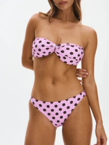 Women's Spaghetti Strap Polka Dot Bikini Set Removable Strap Twist Front Bandeau Two-Piece Swimwear Beach Bathing Suit - Pink - View 4