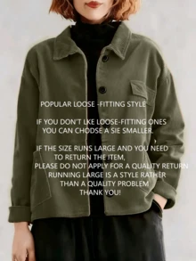 Chaqueta de manga larga de pana de unicolor para mujer de talla grande, con diseño de hombros caídos, informal, para ir al trabajo, adecuada para todas las estaciones - verde claro - Ver 4