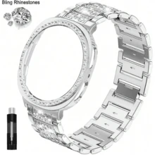 1pc Jewelry Shiny Diamond Metal Formal Watch Band + 1pc Shiny Watch Case (Screen Protector Not Included), Compatible With Galaxy Watch 8 40mm & 44mm, Fits Galaxy Watch 8 Bands, Adjustable Replacement Strap Accessories, Unisex, Compatible With Galaxy Watch 7 40mm & 44mm - Silver - View 6