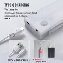 1/6 Unidades Luz de armario con sensor de movimiento - Luz nocturna automática con sensor, tira de luz LED automática, magnética, a batería, recargable por USB, adecuada para armario, gabinete, armario, escaleras, pasillo, dormitorio, estudio, debajo del gabinete, iluminación, cocina, decoración del hogar, luz LED, tira LED, luz con sensor de movimiento, luz de gabinete, luz de techo, accesorios de baño, decoración navideña del hogar, Navidad, decoraciones navideñas, luces navideñas