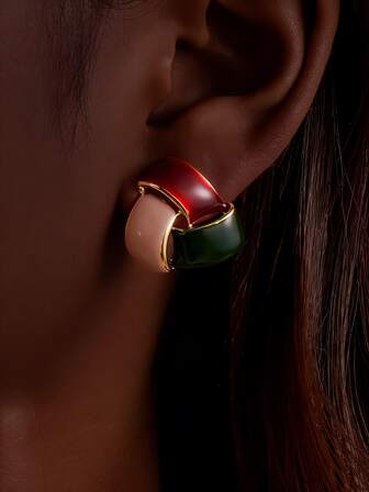 1 Pair Y2K Colorful Geometric Stud Earrings For Women,Modern Triple Knot Earrings For Daily/Wedding/Banquet/Vacation Wearing,Vintage Three Tone Dripping Oil Twisted Earring Gift For Anniversary/Mother's Day/Valentin's Day/Christmas Day