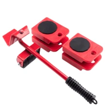 家具搬运工具套装，包含带升降杆和4个轮子的家具升降器，重型家具搬运滑轮，电器滚轮，重型搬运小车滑轮工具，家具升降器，四合一重型家具搬运器，带360°旋转滚轮 - 可调节高度的升降杆，沙发/床/冰箱搬运套装，无刮痕地板保护