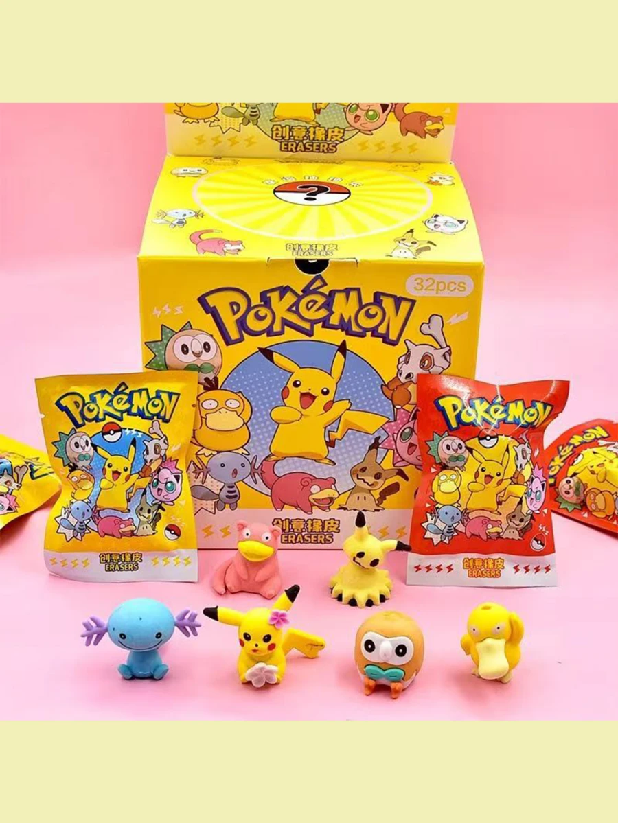 pokemon 宝可梦盲盒3D可拆卸组装卡通橡皮擦，谜拟Q、玛力露、胖丁，惊喜盲盒抽取可爱3D造型橡皮擦，惊喜礼物 - 彩色 - 查看 1