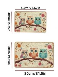 Felpudo con estilo vintage y desgastado con patrón colorido de búho y floral, hecho de terciopelo de cristal, adecuado para cuartos de lavandería, pasillos, decoraciones junto a la cama, decoración de estilo cottage y regalos de camping. Patrón rectangular de grano de madera, respaldo duradero, adecuado para baños, cocinas y decoración del hogar. Disponible en beige, marrón y azul. - Multicolor - Ver 7