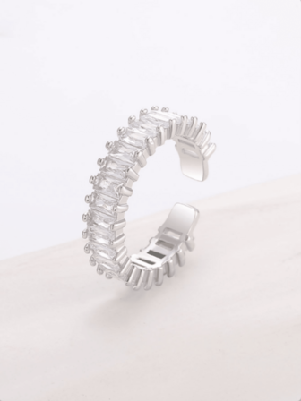 1pc Women's Ring, Minimalist Geometric Design Synthetic Zirconia Inlaid Open Ring, Luxury Accessories, Gift