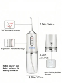 HYUNDAI Rechargeable Dental Flosser, Portable Handheld Wireless Teeth Cleaner, Electric Oral Irrigator, 3 Modes, 4 Nozzles, Suitable For Home Oral Care