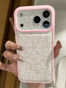 Cute Cartoon Rabbits Pattern Phone Case Compatible With IPhone 17 ProMax 17Pro 17 16 15 14 13 Pro Max Lovely Creative Matte Soft Anti-Drop Back Cover Gift Girl - Pink - View 2