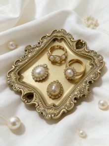 Khay đựng trang sức vàng cổ điển, đĩa đựng nhẫn kiểu mộc mạc, khay đựng bông tai và dây chuyền bằng đồng thau cổ, đĩa đựng trang sức nhỏ xinh, quà tặng trang trí nhà cửa, giá trưng bày trang sức mini, quà tặng cho phái nữ. - Nhiều màu - Xem 4