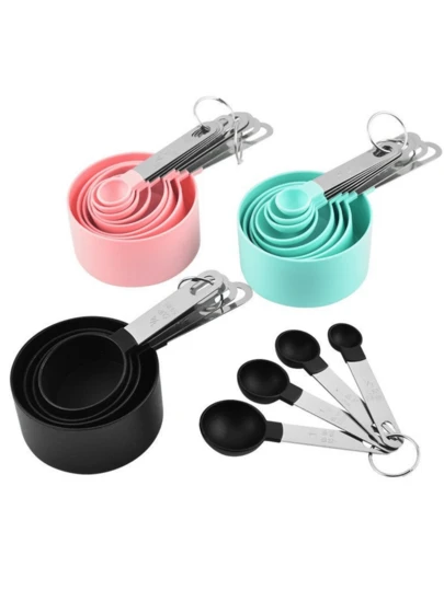 8pcs Measuring Cups & Spoons Set, Stackable Cups And Spoons, Nesting Measure Cups With Stainless Steel Handle, Kitchen Gadgets For Cooking & Baking