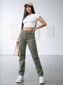 Jeans Wide Leg de Talle Alto Para Mujer, Mezclilla Lavado Claro, Pantalón de Pierna Súper Ancha con Detalle de Bordado de Mariposas o Laser de Margaritas, Cierre de Botón Diamantado y Costuras Reforzadas – Estilo Casual Urbano y Cómodo. - Verde M DN-ST2004 - Ver 3