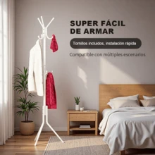 1pc Perchero De Ropa De Madera beech Simple Con 8 Ganchos, Soporte De Ropa Ajustable En Altura Para Sombreros, Abrigos, Bolsas, Bufandas, Organización De Almacenamiento Doméstico Para Oficina, Entrada, Pasillo, Sala De Estar, Dormitorio, Hogar, Dormitorio  Soporte de Capa 9/12 Ganchos Metal Perchas montadas Sombrero Sombrero Abrigo Pantalla Estante Estante Ropa Ropa Ropa Ropa Ropa Organizador Muebles Perchero Rack para Ropa - Blanco - Ver 2