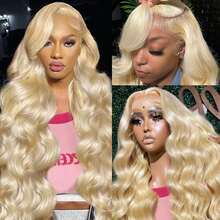13x4 Lace Front Wigs Glueless Human Blended Hair HD Transparent Lace 200% Density Body Wave With Baby Hair Pre-Plucked Frontal Wigs For Women 30 Inch Natural Hairline (613 Blonde-Body Wave) - S/613 - View 5