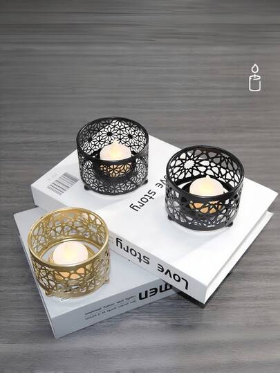 优雅的中东风格镂空烛台，铁艺烛台和烛杯，营造浪漫氛围，适用于家居装饰、房间装饰、地板装饰、浴室装饰和婚礼装饰。
