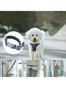 Denim Dog Harness Leash Set, Star Pattern Suitable For Small & Medium Dogs, Denim Jacket Outfit For Poodle, Corgi, Puppy Pet Supplies