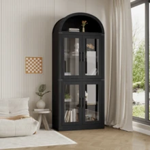 Tall Arched Bookcase With 4 Glass Doors & Open Shelf - Modern Farmhouse Storage Cabinet 72'' - 黑色 - 查看 6