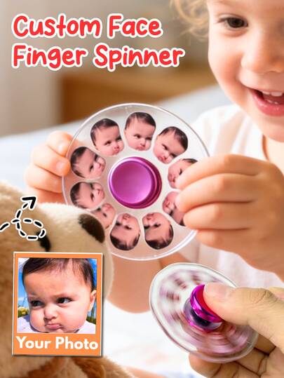1Pc Personalized Photo Finger Spinner,Customizable With Loved Ones' Faces|Acrylic Fun Toy For Moms,Dads,Kids,Grandparents,Aunts,Uncles,Friends|Perfect Gift For Birthdays,Holidays,Anniversaries|Spin & Smile With Your Favorite Faces,Stress Relief Plaything That Brings Joy|A Heartfelt Way To Keep Loved Ones Close While Having Fun