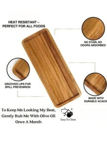 1个长方形木质托盘，椭圆形托盘，适合盛放食物、零食、饮料、寿司、牛排、披萨、甜点、蛋糕和面包，可用作早餐托盘、咖啡托盘、茶托盘，方便携带，也可作为家居厨房装饰或乔迁礼物。 - 棕色 - 查看 10