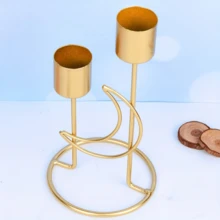 金属斋月烛台 - 优雅锥形设计，彩绘表面，桌面摆放，必备家居装饰，适用于婚礼、周年纪念晚宴、宴会、派对、月亮装饰（不含蜡烛）