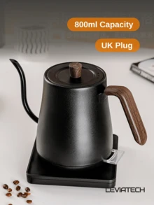 LEVIATECH 1个咖啡壶，电热水壶，1000瓦手冲咖啡壶，适用于咖啡和茶，27盎司（约700毫升）鹅颈式电热水壶，带自动断电防干烧保护，0.8升，黑色 - 英規插(220-240V) - 查看 1