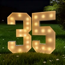 4 pi/120 cm Ensemble de chiffres en bois blanc 0-9 avec des lumières jaune chaud, grande décoration illuminée pour les fêtes, anniversaires, remises de diplômes, intérieur/extérieur - Blanc - Voir 1