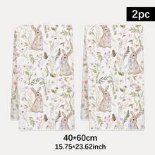 2 piezas Toallas de cocina con diseño minimalista de flores de primavera y conejos, de material suave de poliéster, adecuadas para decoración de cocina, limpieza, decoración de fiestas, artículos esenciales de cocina y baño, decoración del hogar, regalo de inauguración de casa - Multicolor - Ver 3