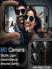 Bộ 3 miếng dán bảo vệ ống kính camera bằng kim loại, tương thích với iPhone 17 Pro Max/17 Pro, dễ dán, chống trầy xước, bảo vệ toàn diện, tương thích với ốp lưng bảo vệ. - Hạt đơn màu đen - Xem 7